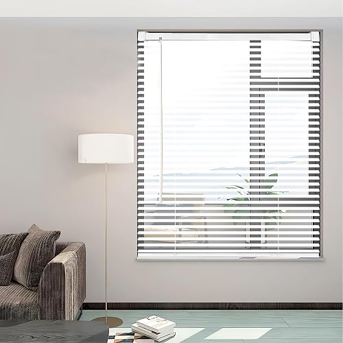 Cordless Vinyl Mini L Blinds 30" W x 64" H, 1" Slat White Horizontal Windows L Blind for Door, Shades, Camper, Light Filtering, Interiors, Arrive 1/2 Inch Narrower Indoor