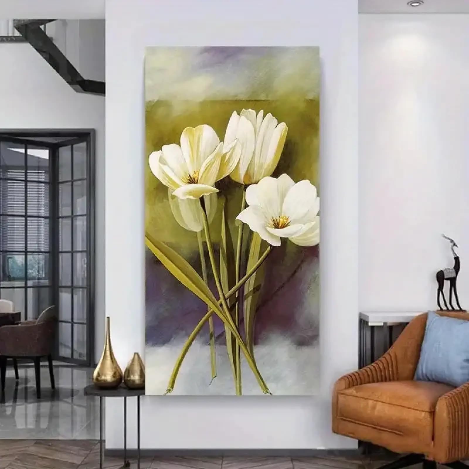 Grande impression sur toile fleurs design rétro avec cadre - 8