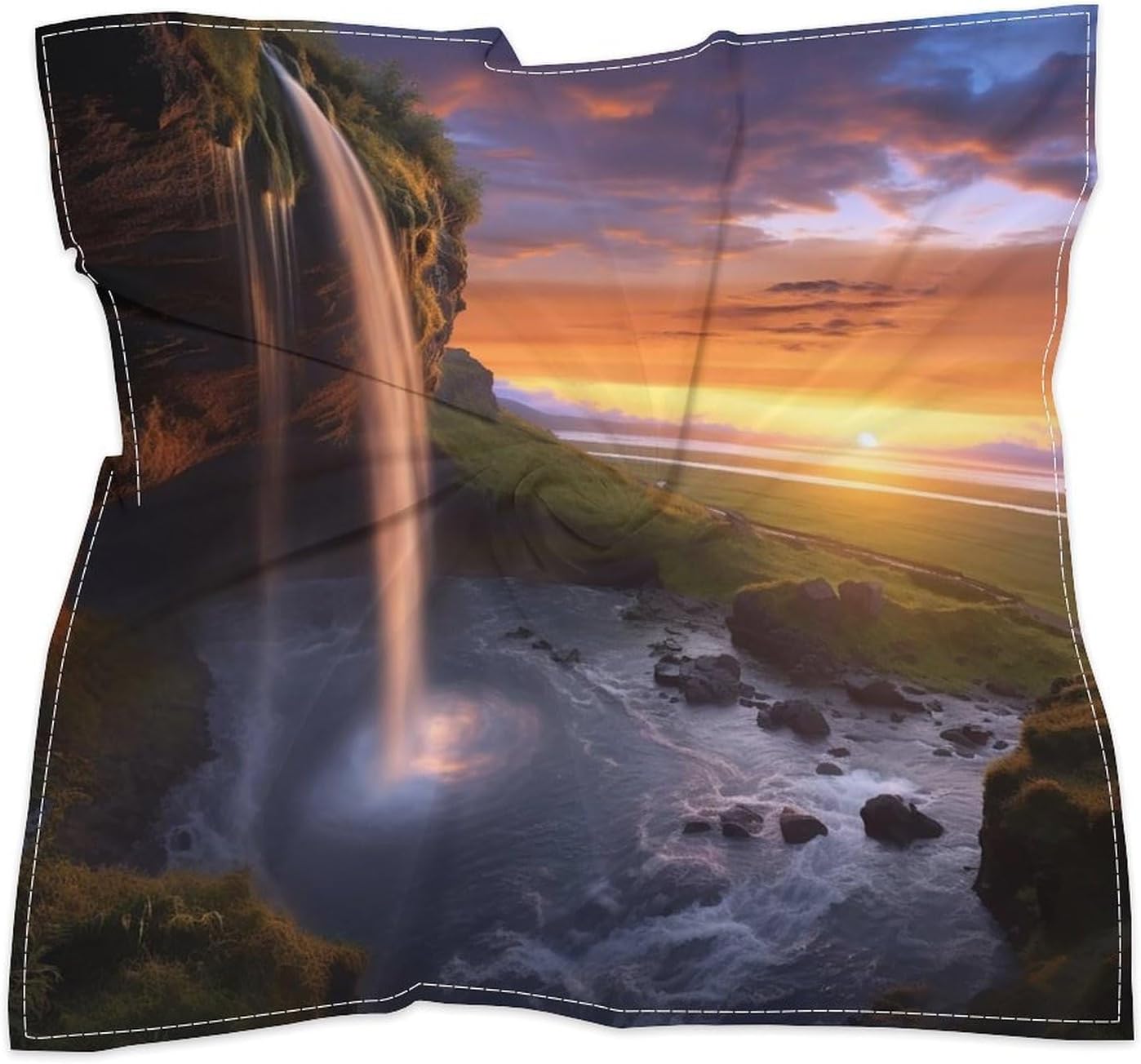 Bandana Headband Silk Hair Scarf Headwear Waterfall at Sunset Bandanas Square Handkerchiefs for Men Women Face Mask