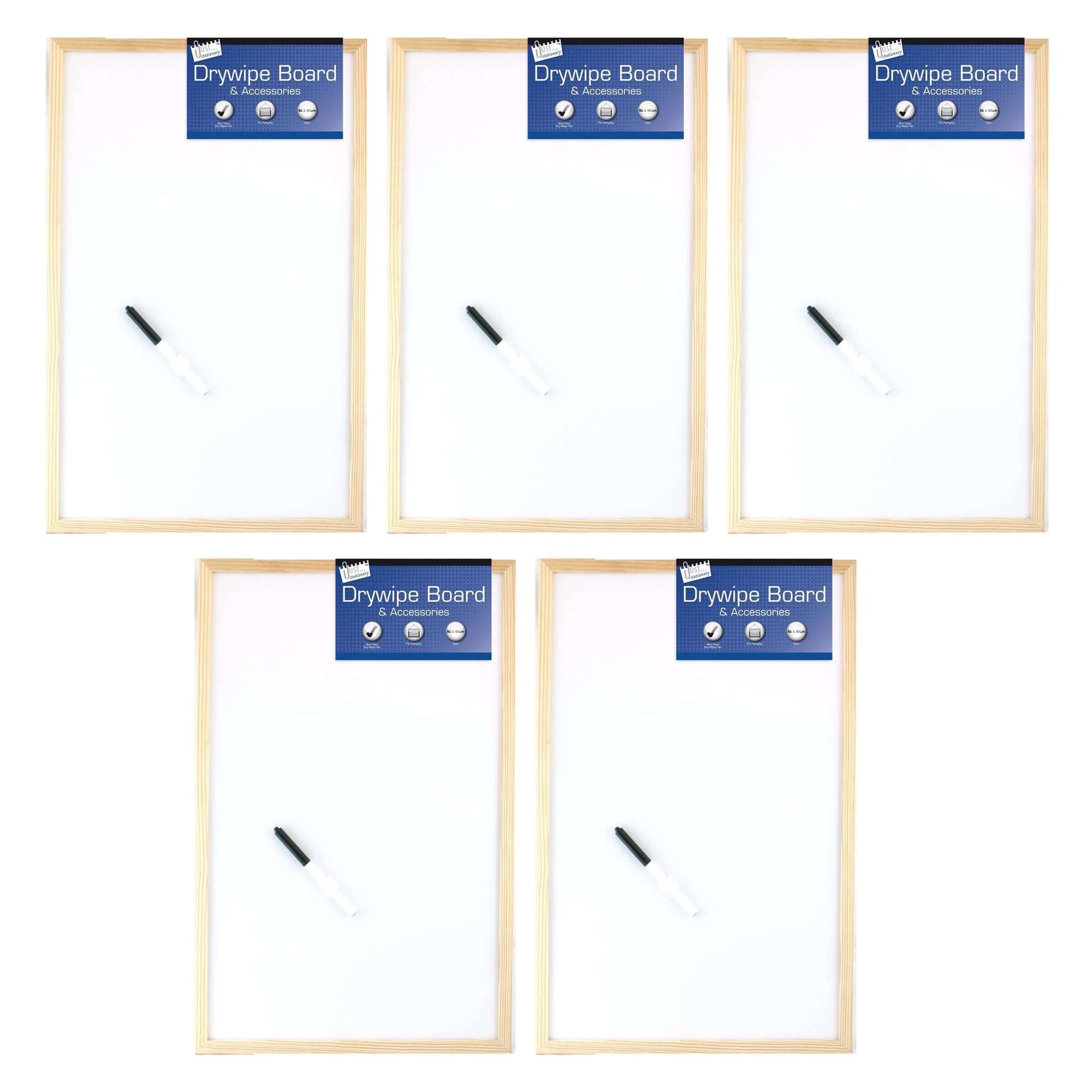 TENLITE Magnetic Dry Wipe Pine Boards 800 x 600mm | Reusable Whiteboards with Wooden Frame for Office, Home, School & Classroom | Easy-Clean Surface | Includes Markers & Magnets - (5)