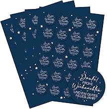 Logbuch-Verlag 96 Christmas Stickers Blue White Thank You & Merry Christmas Labels Round Christmas Post Customers Gift Company Business Diameter 4 cm