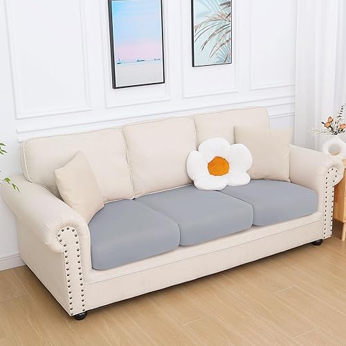 Miniatura 7 de hyha Fundas de cojín de seda de leche, fundas suaves y mágicas lavables para sofá de 3 cojines, fundas elásticas para cojines seccionales de