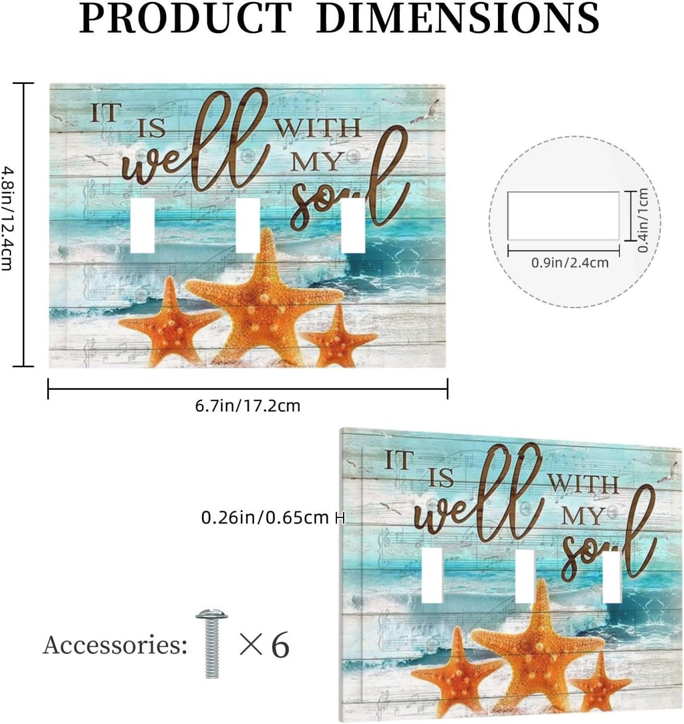 Decorative Light Switch Plate Covers Starfish Beach Blue Ocean Wood Board 3 Gang Light Switch Cover Plate Triple Toggle Wall Plate Outlet Covers Faceplate for Bedroom Home Decor image 5