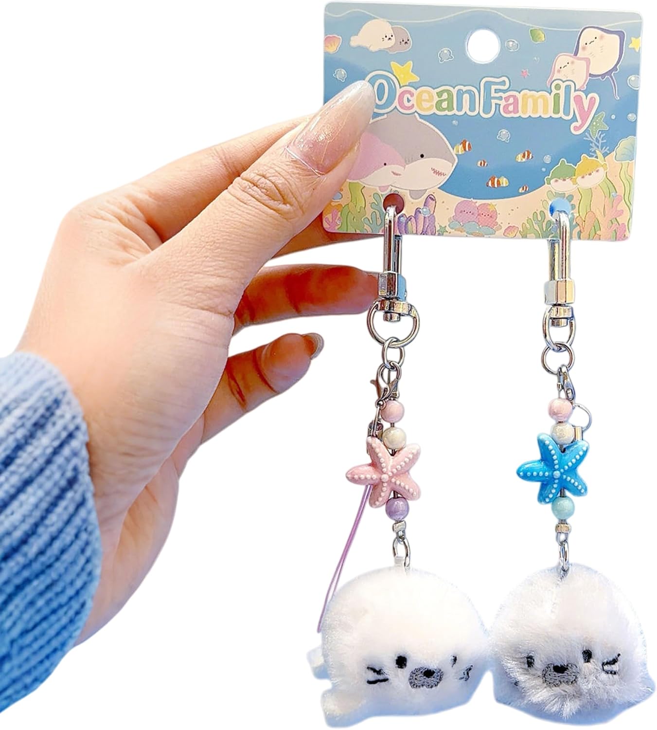 2Pcs Plush Keychain Adorable Tiny Ocean Theme Bag Charm for Women, Schoolbag Pendant, Birthday Day Gift