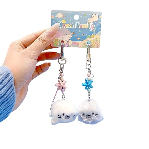 PLEXICRON 2Pcs Plush Keychain Adorable Tiny Ocean Theme Bag Charm for Women, Schoolbag Pendant, Birthday Day Gift - White Seal