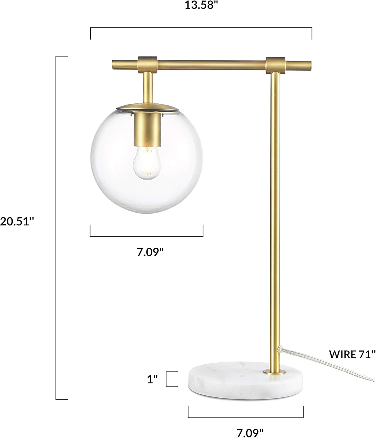 Buу 1 gеt 1 Light Society Graciana Table Lamp, Clear Glass, Brass Finish and Marble Base, Contemporary Mid Century Modern Style Table Lamp, Brushed Brass/Clear