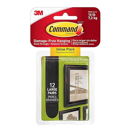 Command Picture Hanging Strips Value Pack, Large, Black, 12-Pairs (17206BLK-12ES)