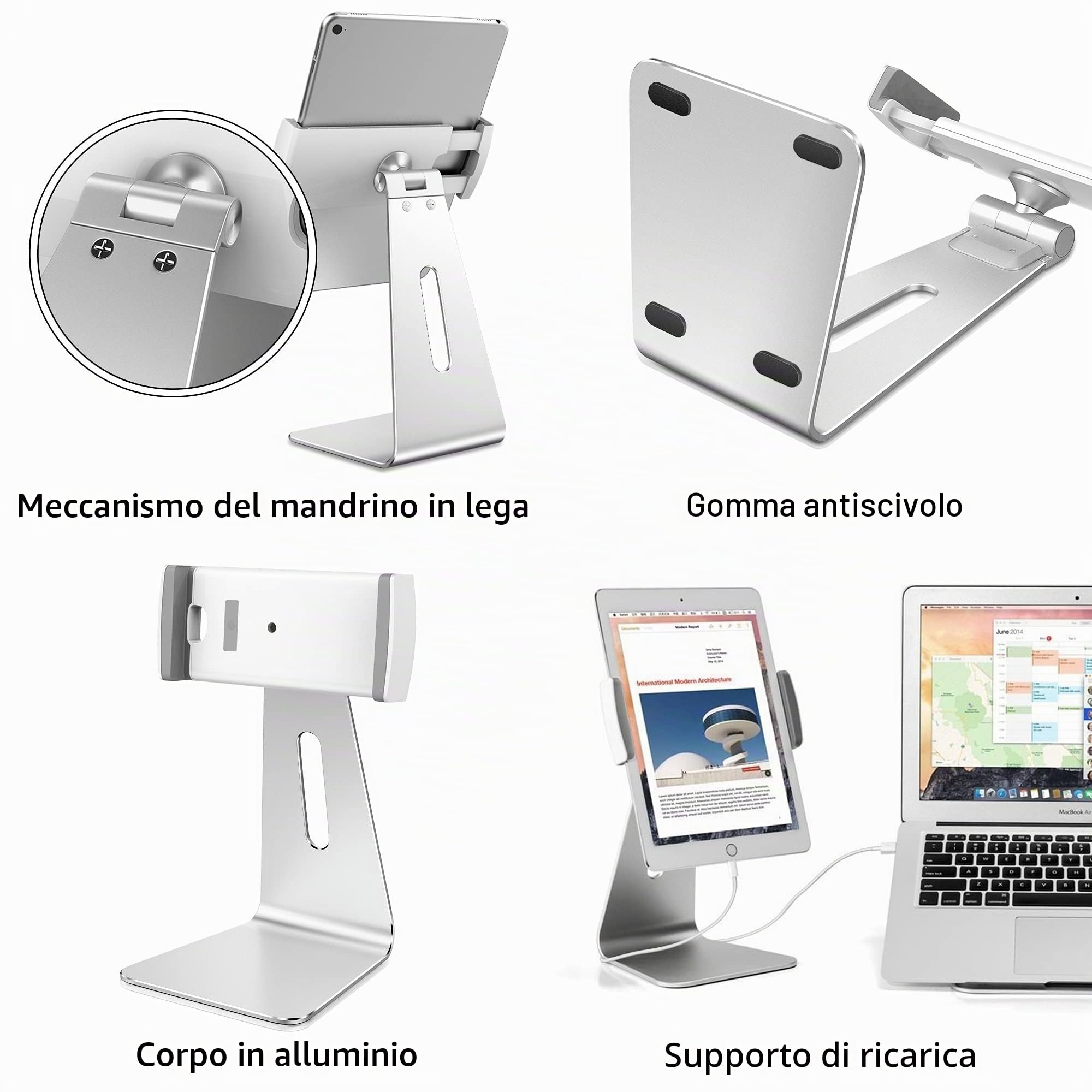 AboveTEK, Supporto Girevole in Alluminio per iPad Pro/Air/Mini - Supporto Doppio Braccio 6"-13" per Tablet POS Kiosk iOS/Android, per Negozio/Ufficio/Cucina