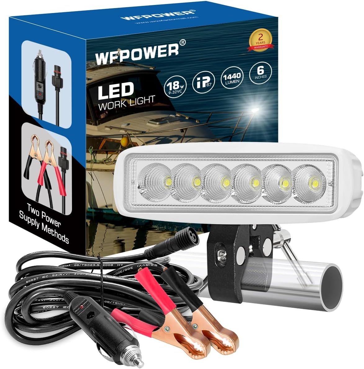 WFPOWER LED Boat Lights with Mounting Clamp, Flexible 6.3inch Super Bright Waterproof Marine Spotlights Flood Light Two Way Power 12V 24V LED Light Bar for Kayak Bass Jon Fishing T-Top Deck Truck