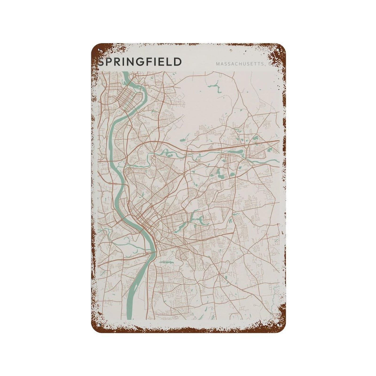 xiaoxiaoshen Springfield Map Massachusetts Travel Gift Minimalist Wall Decor Art Metal Tin Poster Modern Home Decor Art Home Bar Shop Decorations Vintage Sign 30x20cm