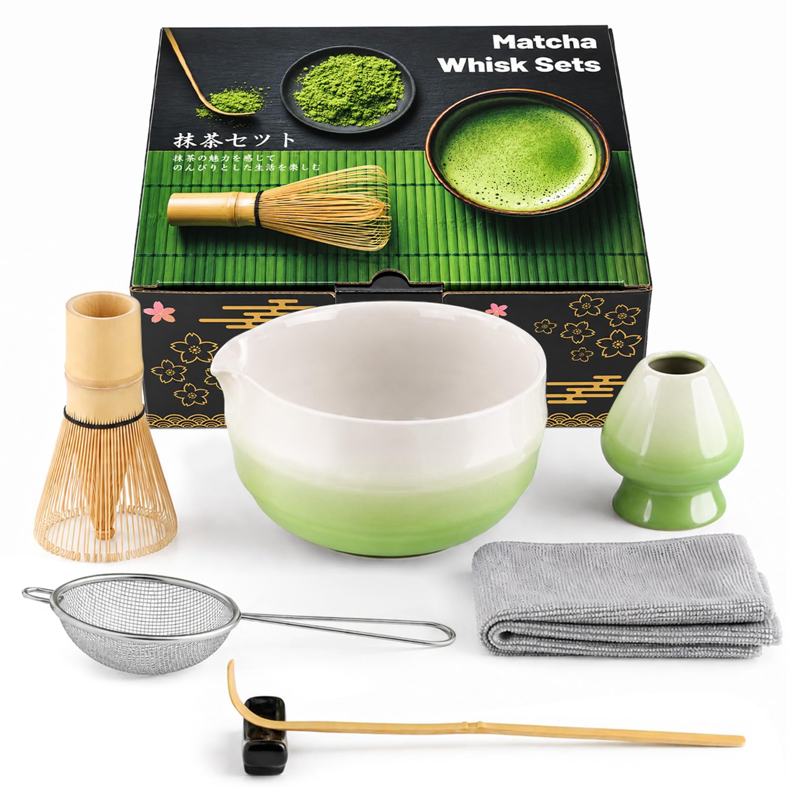 7 Pcs Matcha Whisk Set, Traditional Bamboo Matcha Kit
