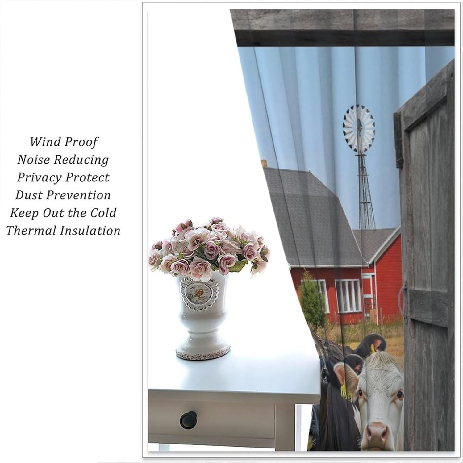 Farmhouse Rooster Kitchen Blackout Curtains,Vintage Rustic Wooden Barn Farm Windmill Animal Sunflower Pig Patterned Windows Treatments Rod Pocket Drapes For Farmhouse Living Room Bedroom 42x54in