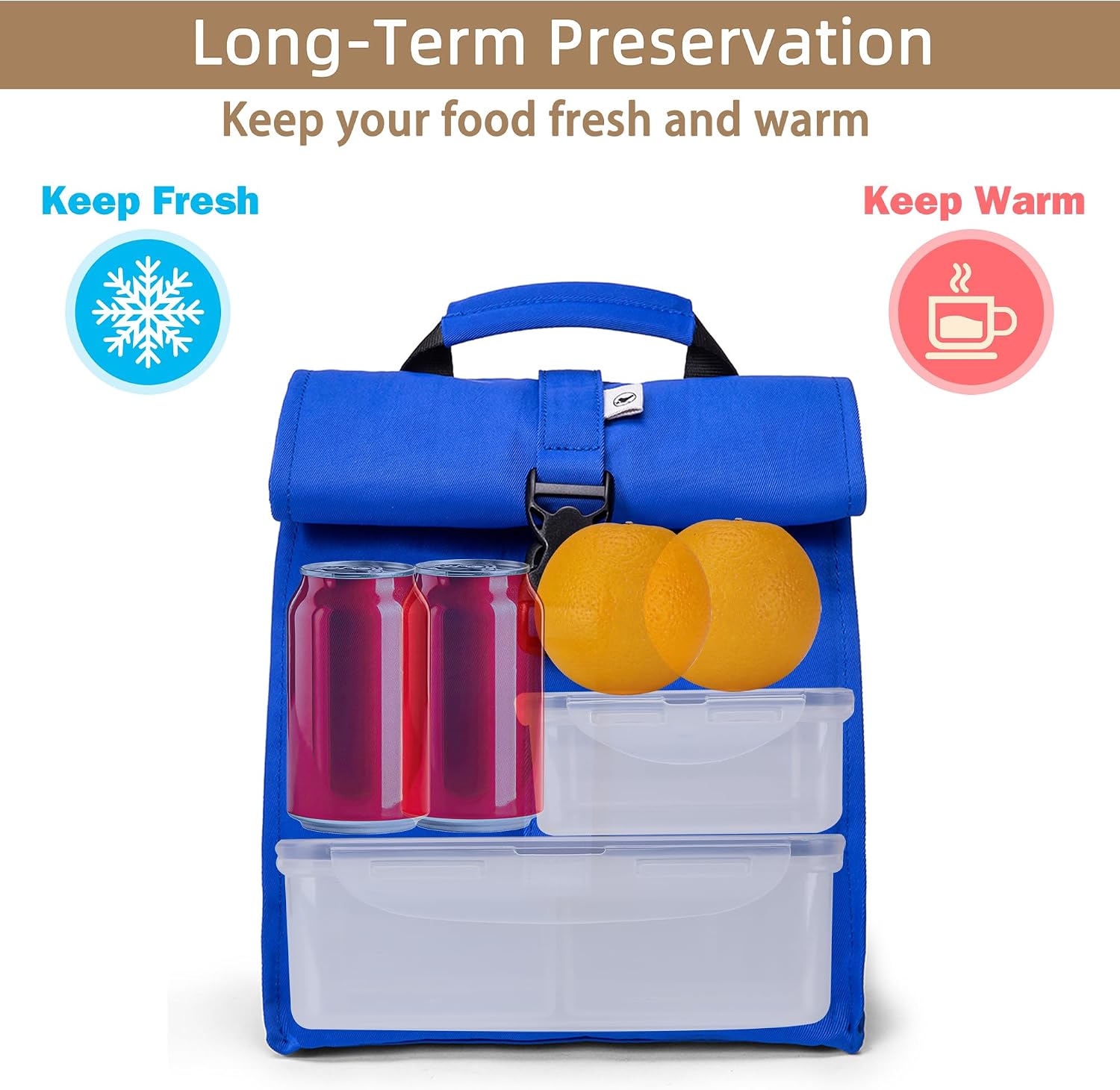 SUNNY BIRD Insulated Lunch Bag Rolltop Lunch Box (Blue) image 2