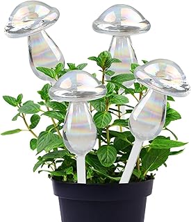 Plant Watering Mushroom-4 Pack Light Iridescent Rainbow Gradient Color Clear Mushroom Self -Plant Watering Bulbs Devices for Indoor and Outdoor Plants- Measures 9.05" H x 2.75" W（118ml）