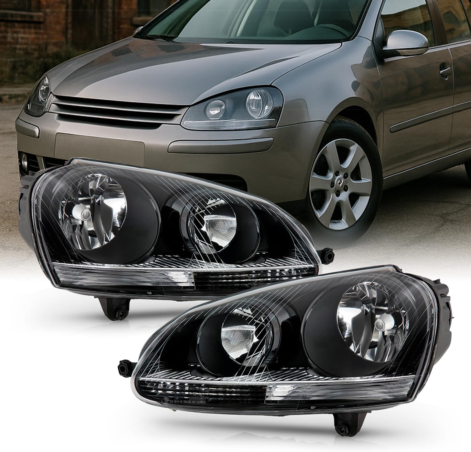 AKKON - For VW Jetta/GTI/R21/Rabbit MK5 Halogen Type Black Bezel Headlight Lamp Assembly