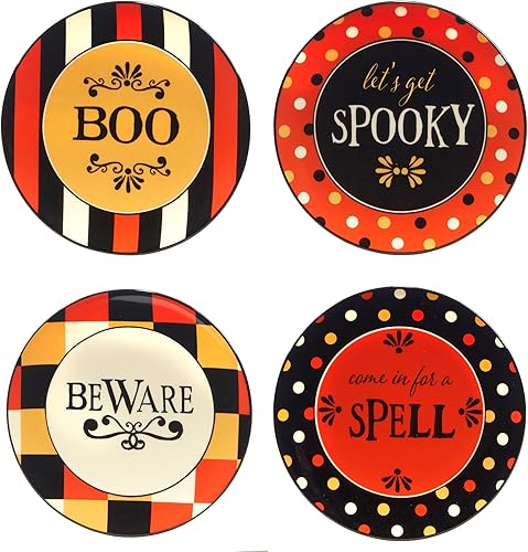 Certified International Spooky Halloween - Plato de canapé de 6 pulgadas, juego de 4, multicolor