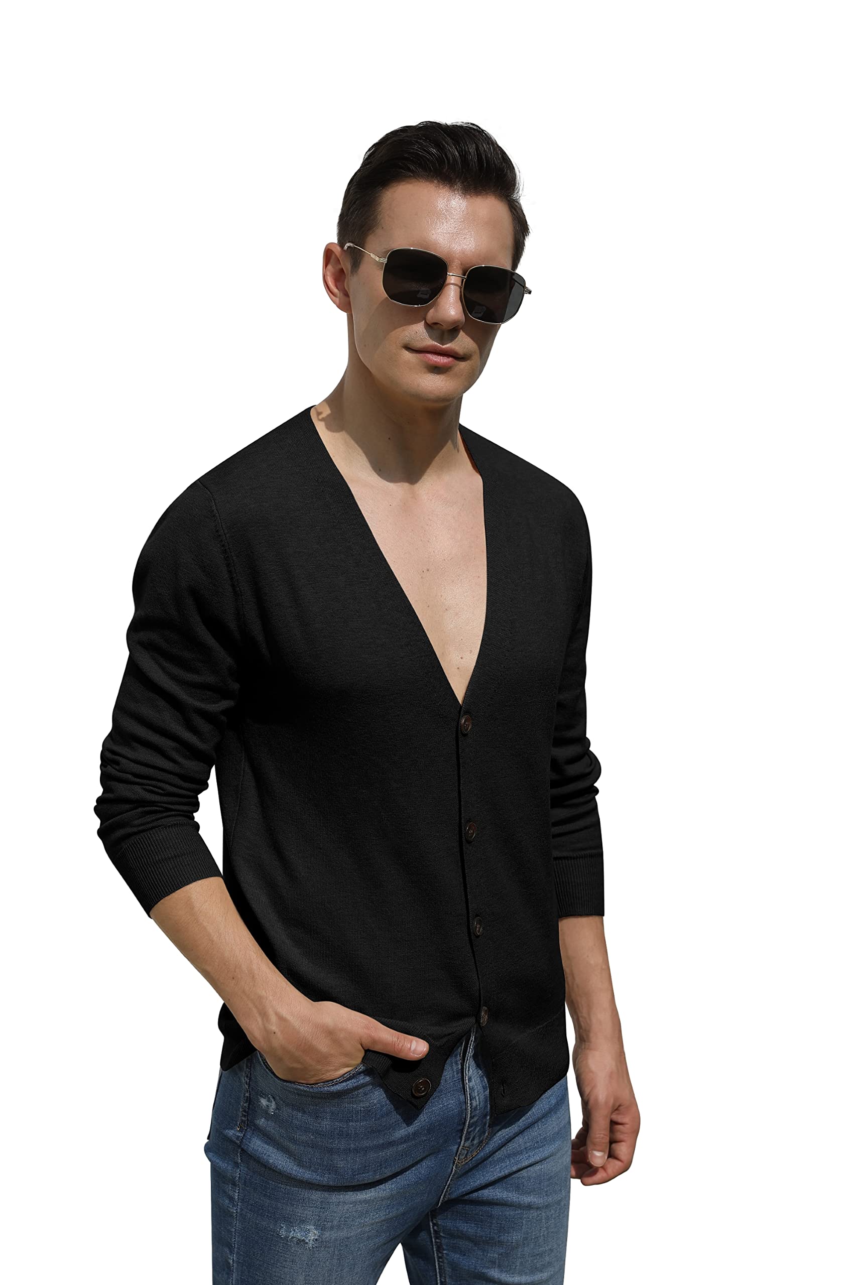 Hisir Strickjacke Herren Pullover V Ausschnitt Leichte Elegant Winterjacke Klassischer Strickjacken mit Knöpfe