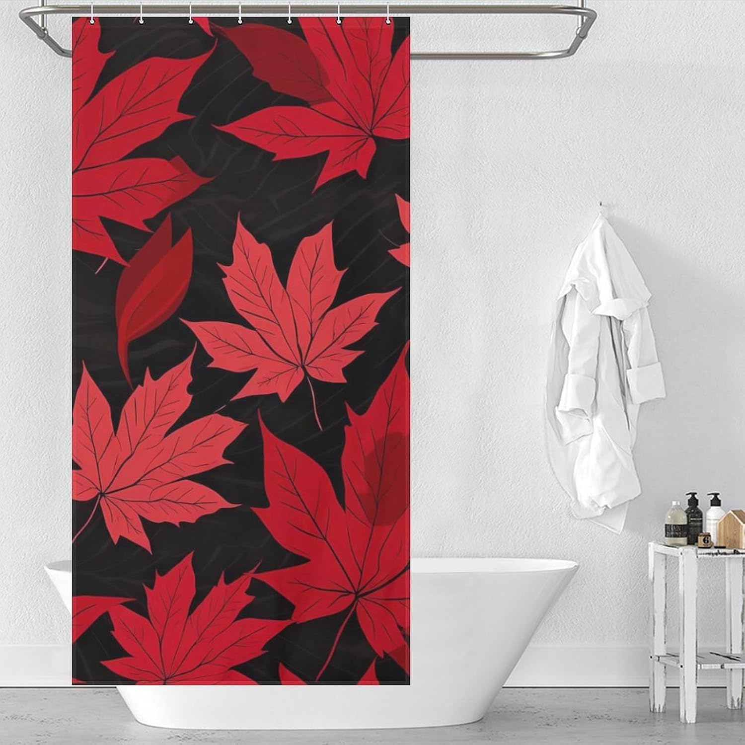 Red Maple Leaves Funny Shower Curtains Washable Bath Curtain Liner with Hooks for Bathroom Bath Tubs