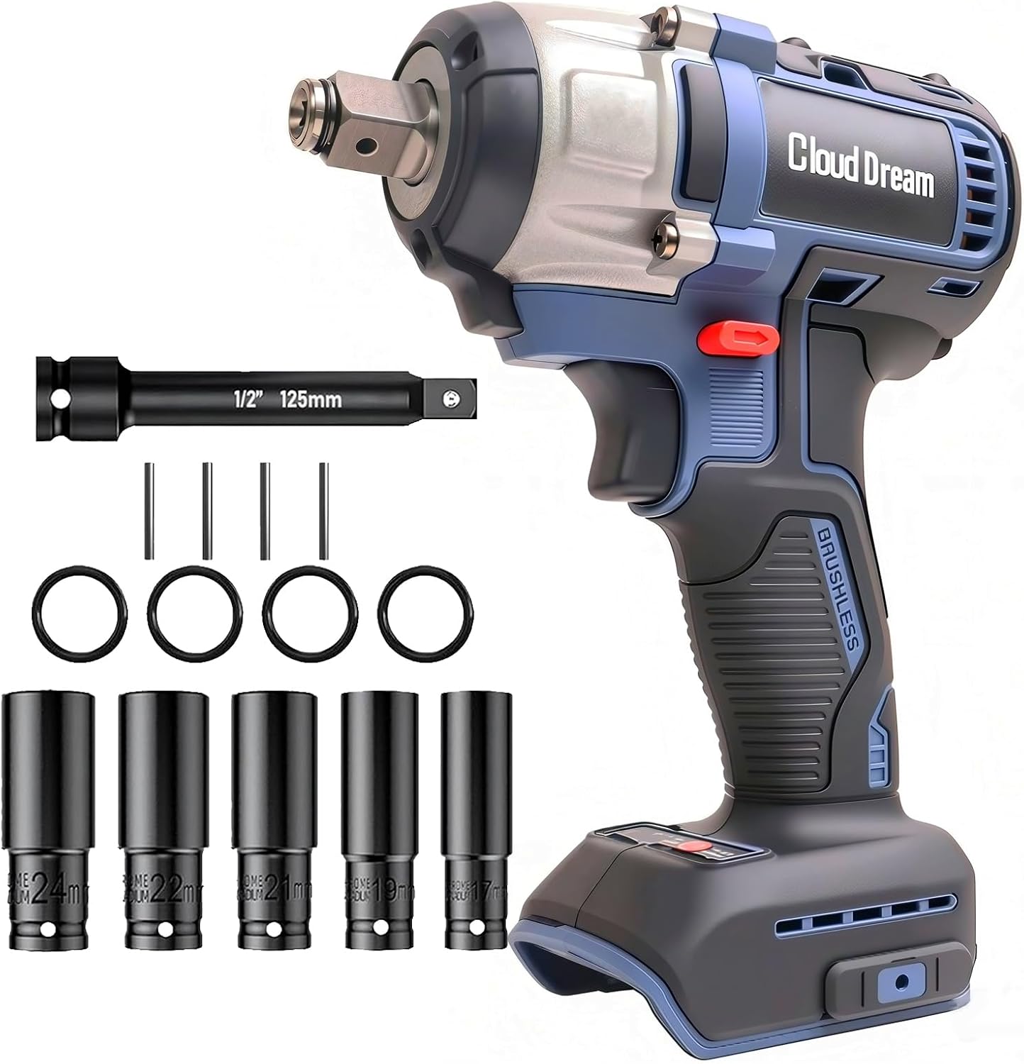 1/2" Cordless Impact Wrench Compatible with DeWalt Battery, 369Ft-lbs (500N.m) Impact Gun, 2-Speed Brushless Impact Driver for Car Wheels, Trucks, and Rusted Bolts (No Battery Included)
