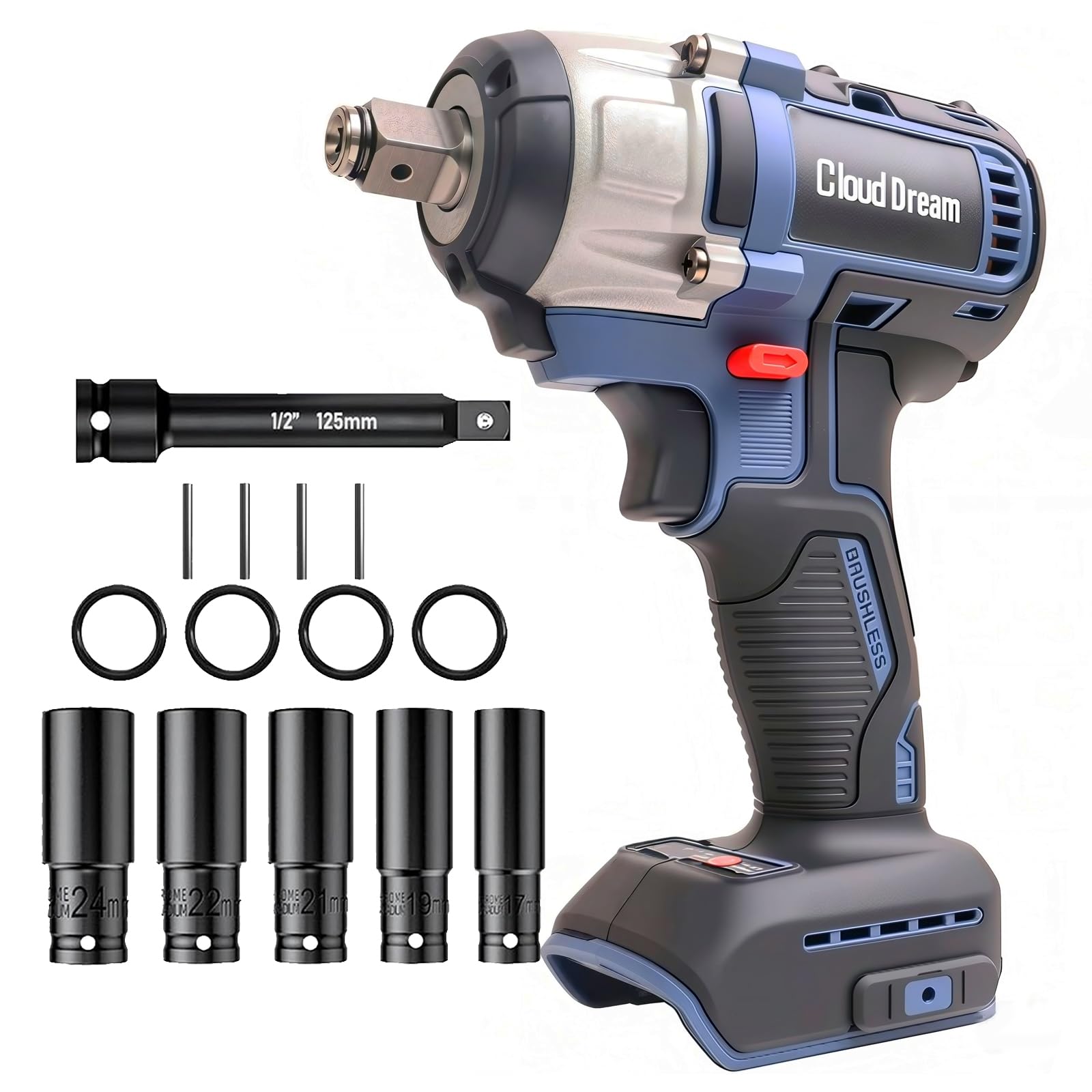 Photo 1 of 1/2" Cordless Impact Wrench Compatible with DeWalt Battery, 369Ft-lbs (500N.m) Impact Gun, 2-Speed Brushless Impact Driver for Car Wheels, Trucks, and Rusted Bolts (No Battery Included)