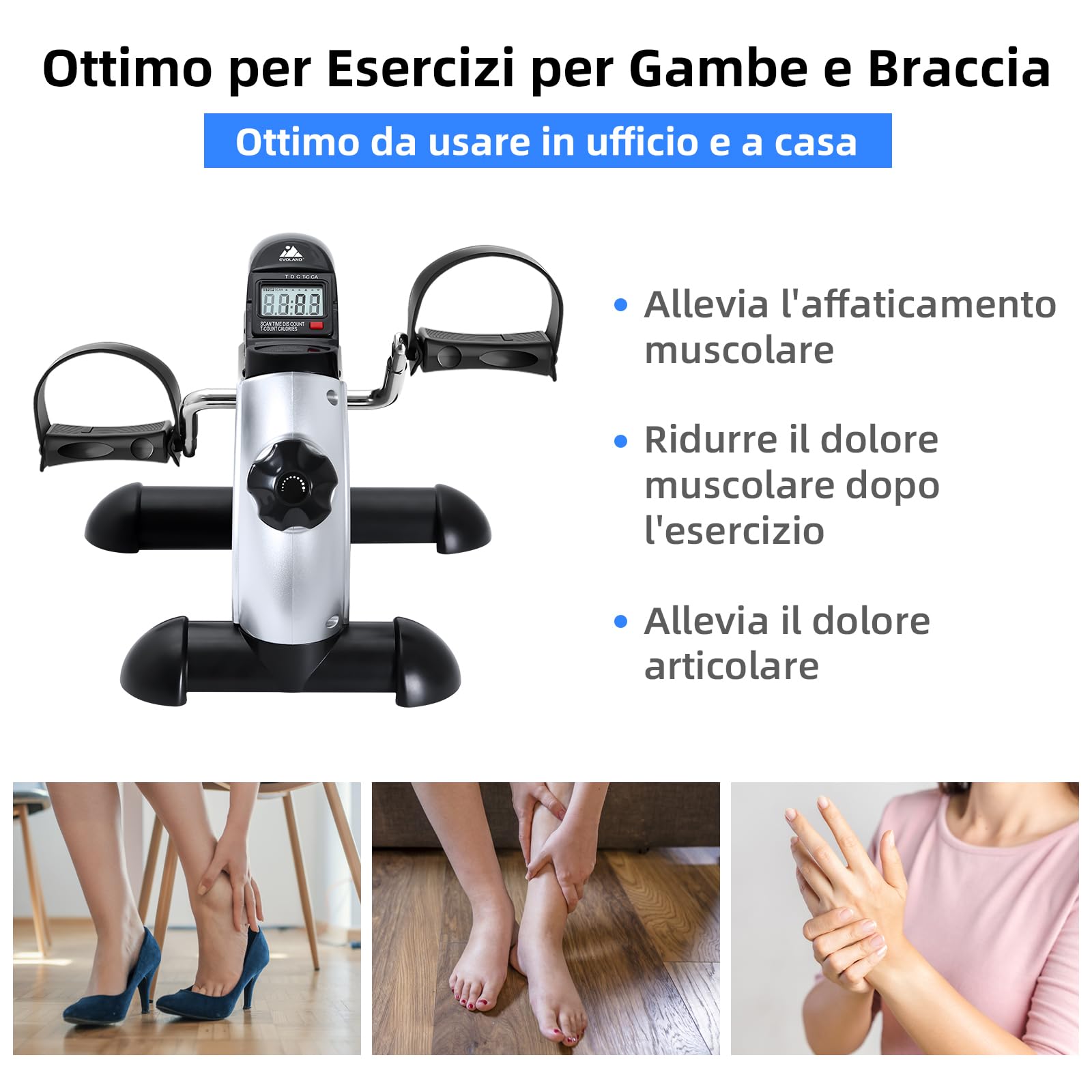 EVOLAND Mini Cyclette, Pedale Statico Portatile, Dispositivo di esercizio per Gambe e Braccio Lavoro