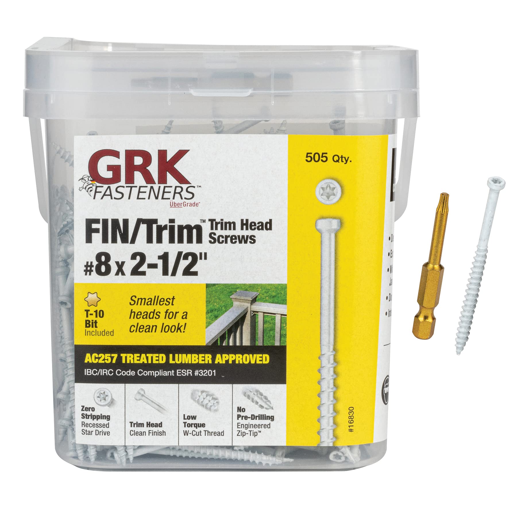 GRK 8 x 2-1/2" White 16830 FIN Finishing Trim Head Screws 505 Count