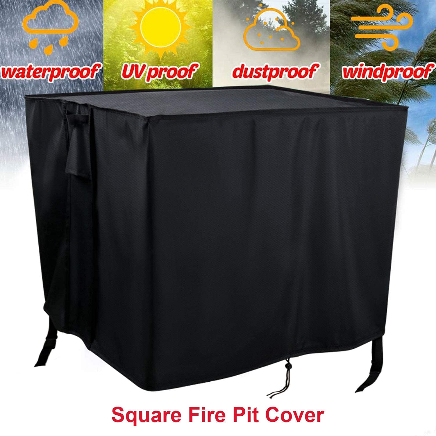 Feuerstellen-Abdeckung, Quadratisch – 55x55x90 Cm, 600D Oxford, Wasserdicht, UV-beständig