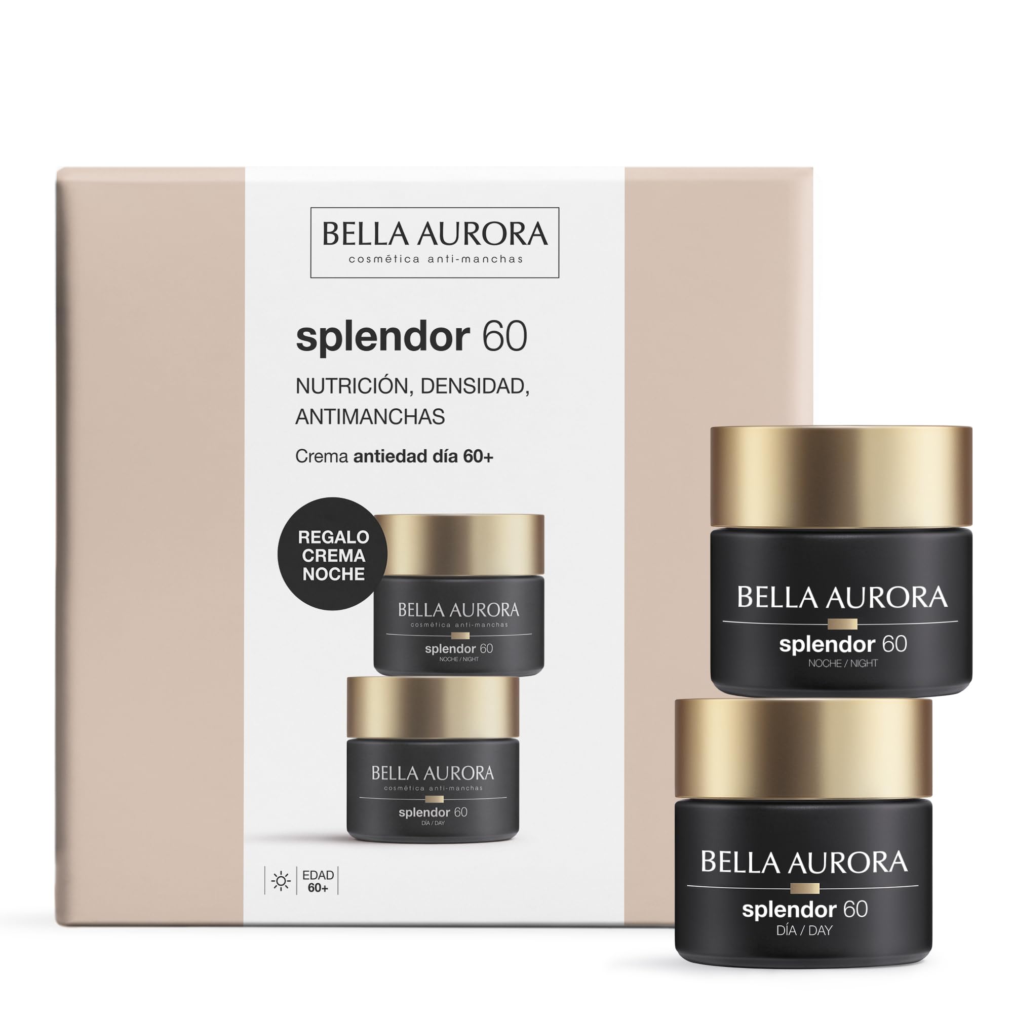 BELLA AURORA - Pack Splendor 60, Crema Antiedad y Redensificante de Día 50 ml + Crema de Noche 50 ml, Tratamiento Antimanchas y Antiarrugas, Redensificante y Fortificante, Pieles a Partir de 60 Años