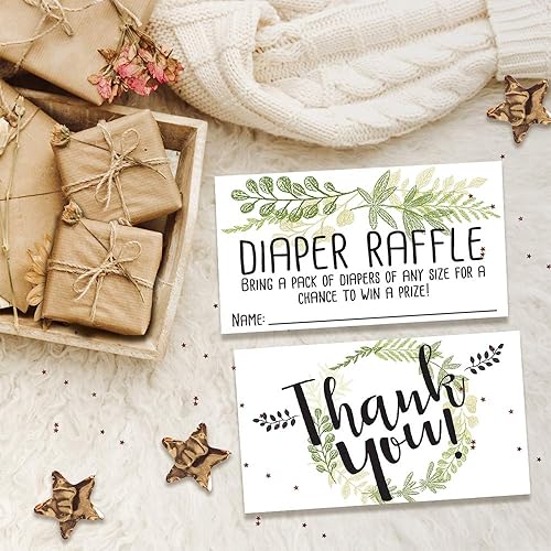Miniatura 5 de Boletos para rifas de pañales - Botánico - Juego de 50 tarjetas de rifa de doble cara - Papelería en blanco para baby shower - Suministros