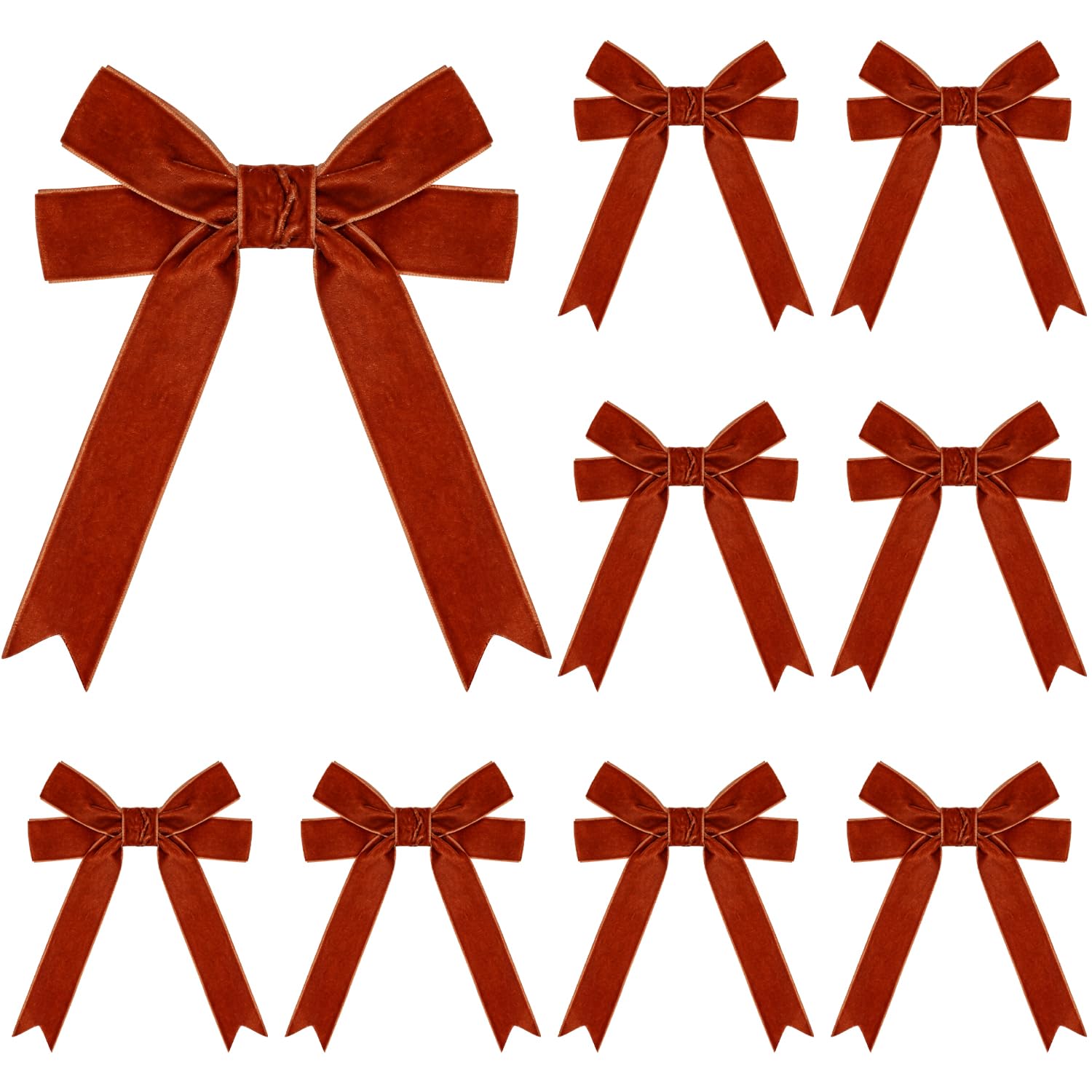Kunjocy 10 Pcs Flannel Christmas Bows, Velvet Double Christmas Bows Christmas Tree Ornaments Bows Christmas Wreaths Bows for Xmas Garland Home Holiday Party Gift Wrapping (Copper)