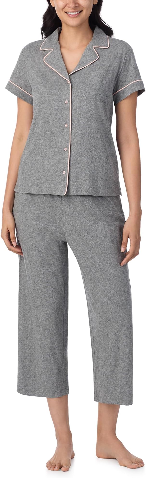 Womens Sleepwear - Lightweight, Breathable Pajama Notch Collar Top & Pant - 2 Piece Set