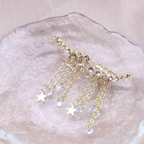 Miniatura 3 de Aretes bohemios con diamantes de imitación, aretes de borla de cristal, aretes colgantes de estrella dorada, aretes de gota de borla dorada, joyería