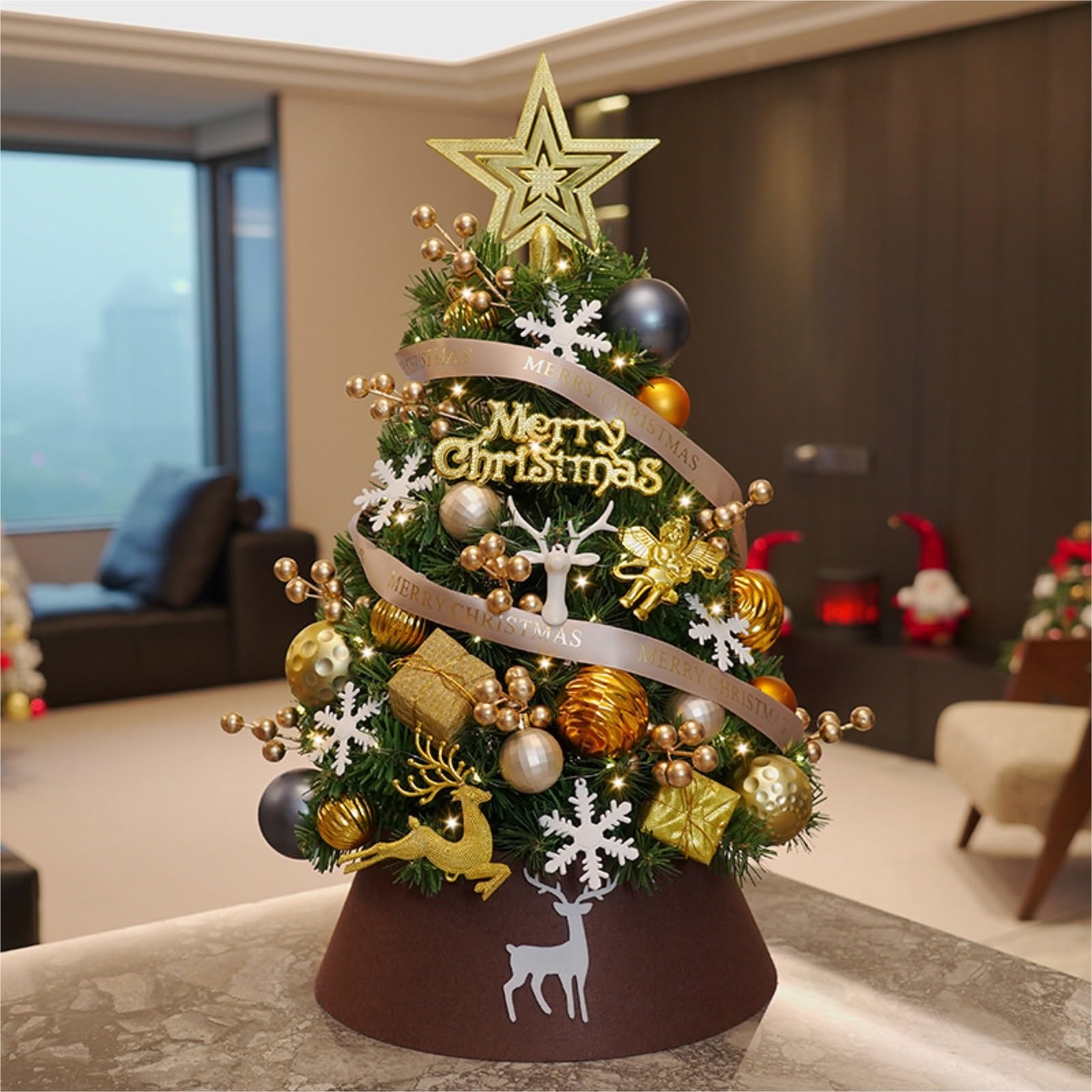 Arbre de Noel Sapin de Noël de Table, décorations Artificiel de Petite Taille for la décoration de la Maison Lumineux(60cm)