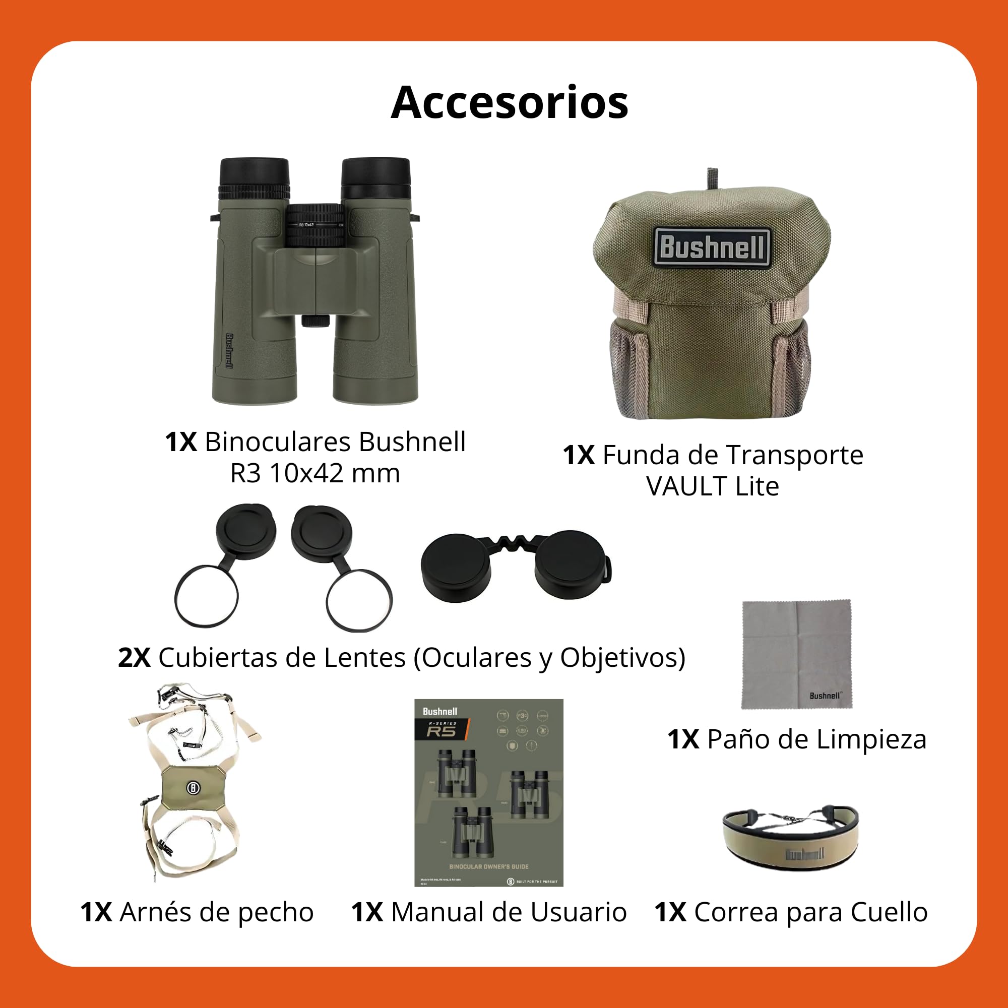 Bushnell Vault Lite Jumelles R3 10 x 42 avec harnais de poitrine Bino Système optique HD, lentilles entièrement multicouches, barrière EXO, étanchéité IPX7 – Jumelles pour l'observation des oiseaux et