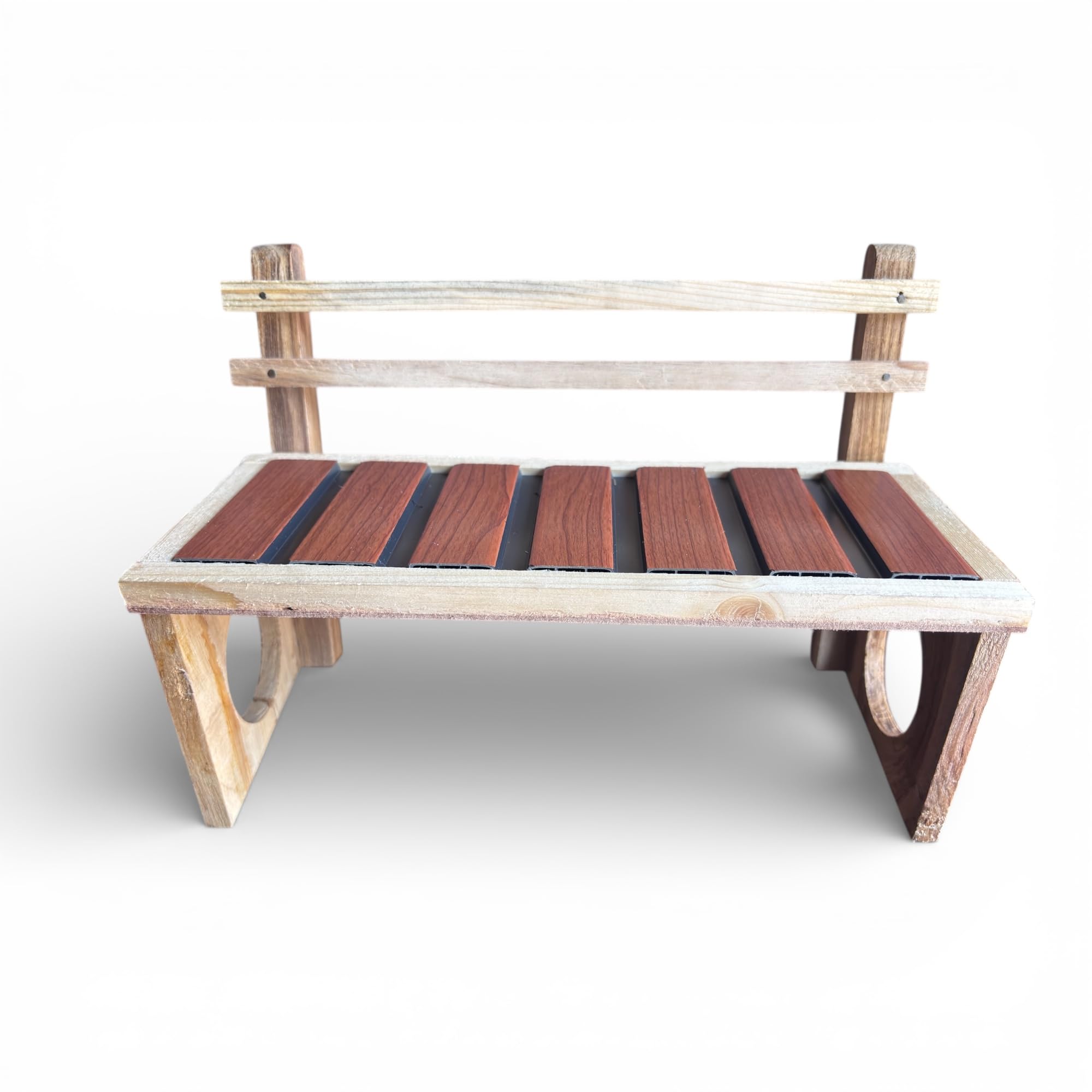 Miniature Wooden Bench with Backrest, Decorative Home Accent and Kids Play Furniture, Natural Wood and Brown Finish sixe-(25x16.5x10.5) cm