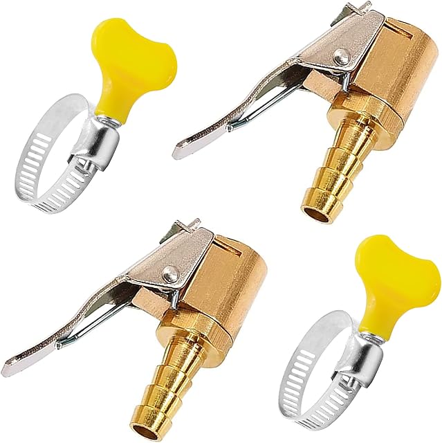 IRYNA 4 Pcs Brass Tire Air Chucks, Brass Tire Valve Air Pump Clip Tire Inflator Open Flow Straight, Car Air Pump Thread Nozzle Adapter, Air Compressor Hose End with Barb Connector 6mm