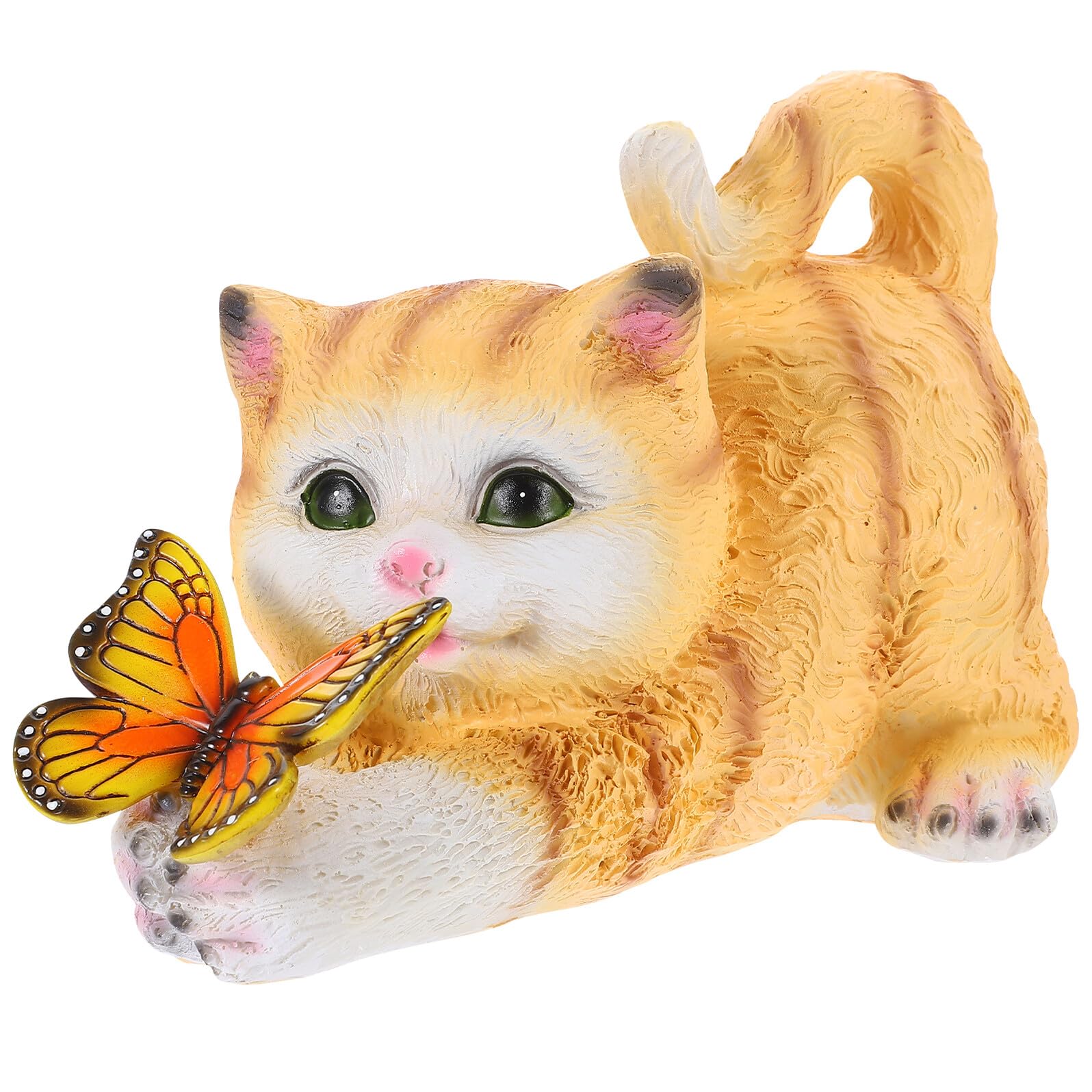 Artibetter Solarbetriebene Katzenfigur aus Kunstharz für Garten, Gelb | Realistische Form, Dekorativ für Außenbereiche, Detailreiches Tiermotiv für Sammler und Katzenliebhaber