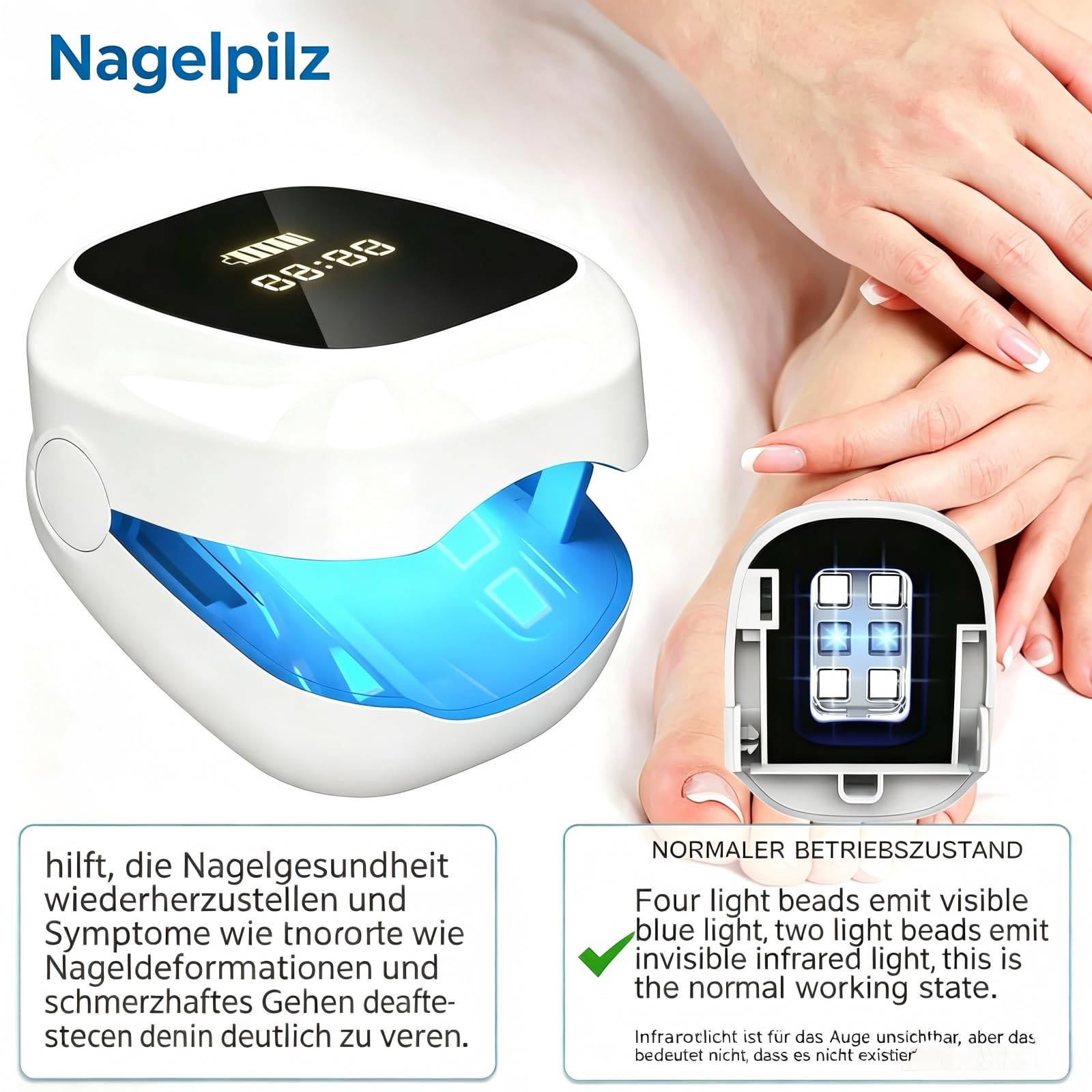 Nagelpflegegerät mit Lichttechnologie,Für Finger- und Zehennägel,Tragbar,Timer,Wiederaufladbar,Weiß