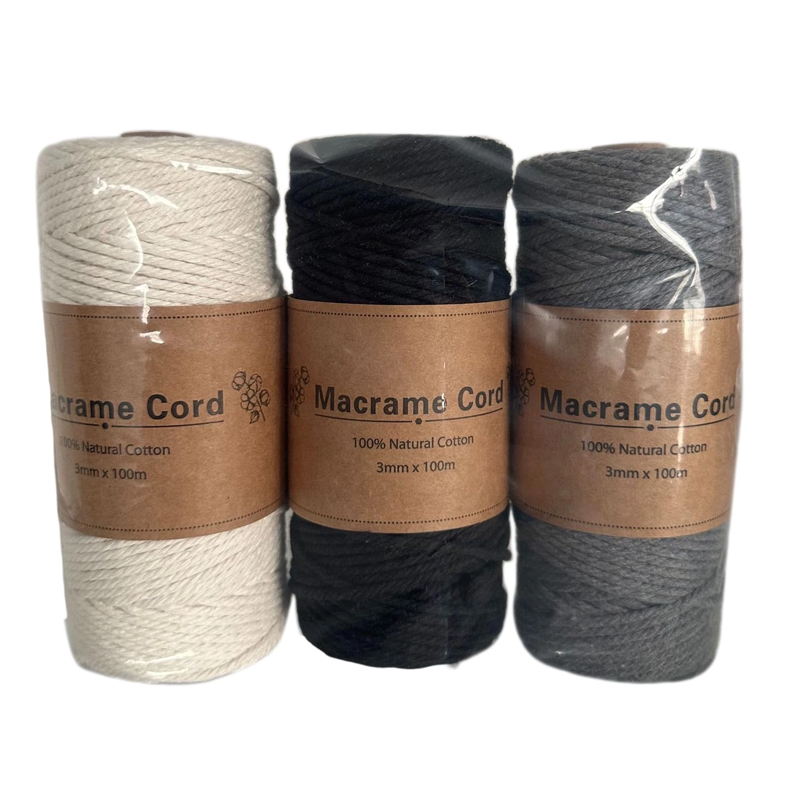 YWLUUOO 3Rolls Colorful Cotton Yarn 3mm 100m Colorful Cotton Cord Twisted String Cord for Wall Hanging Plant Hangers Natural Rope