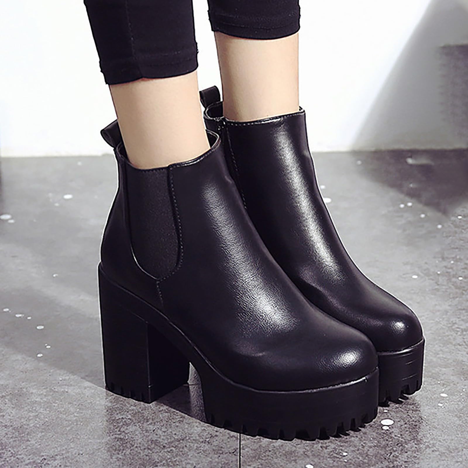Botas De Mujer Tacón Cuadrado Suela De Plataforma Para Moda Altura Del Muslo Botines Gruesos Diseño Elegante