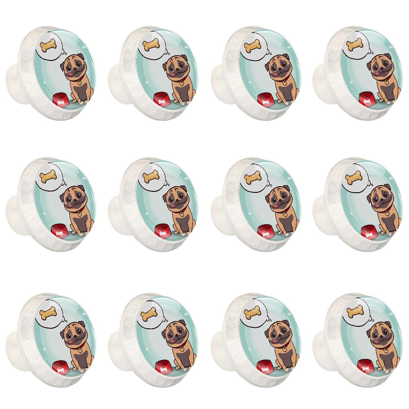 Bouton rond de cuisine motif chiot : lot de 12 poignées pour tiroir et placard