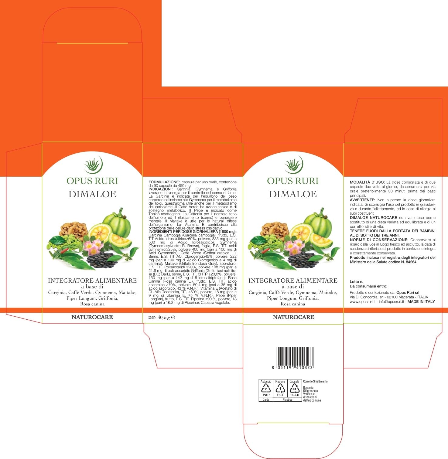 Dimaloe Naturocare - Integratore Alimentare 90 Capsule da 450 mg - Garcinia, Caffè Verde e Gymnema - Made in Italy