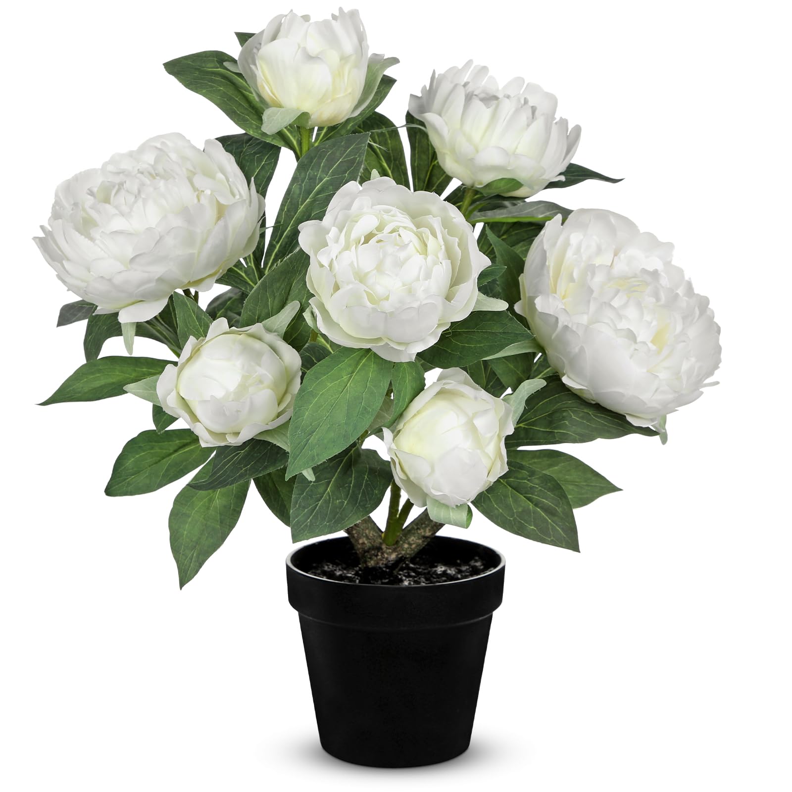 Oairse Artificial Peony Flowers in Pot Realistic Silk Fake Plant for Home Decor Faux White Peonies Flower with Pot Floral Decoration for Wedding Living Room Bedroom Office Table Centrepiece