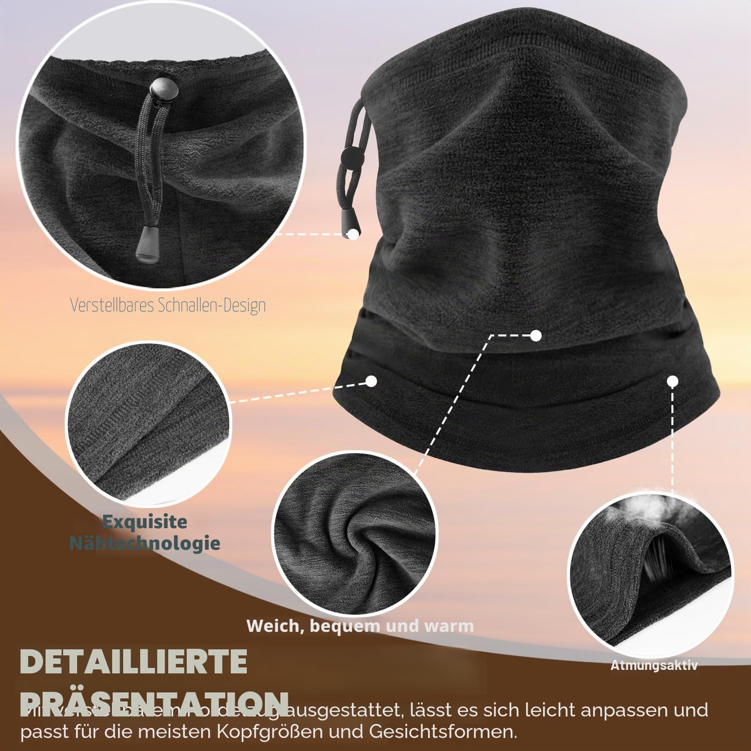 COOLOO 2 Stück Schal Halswärmer Herren Damen, Winter Fleece Winddicht Halstuch Einstellbar Schlauchschal Multifunktionstuch Loop Schal Skimaske Für Laufen Skifahren Radfahren