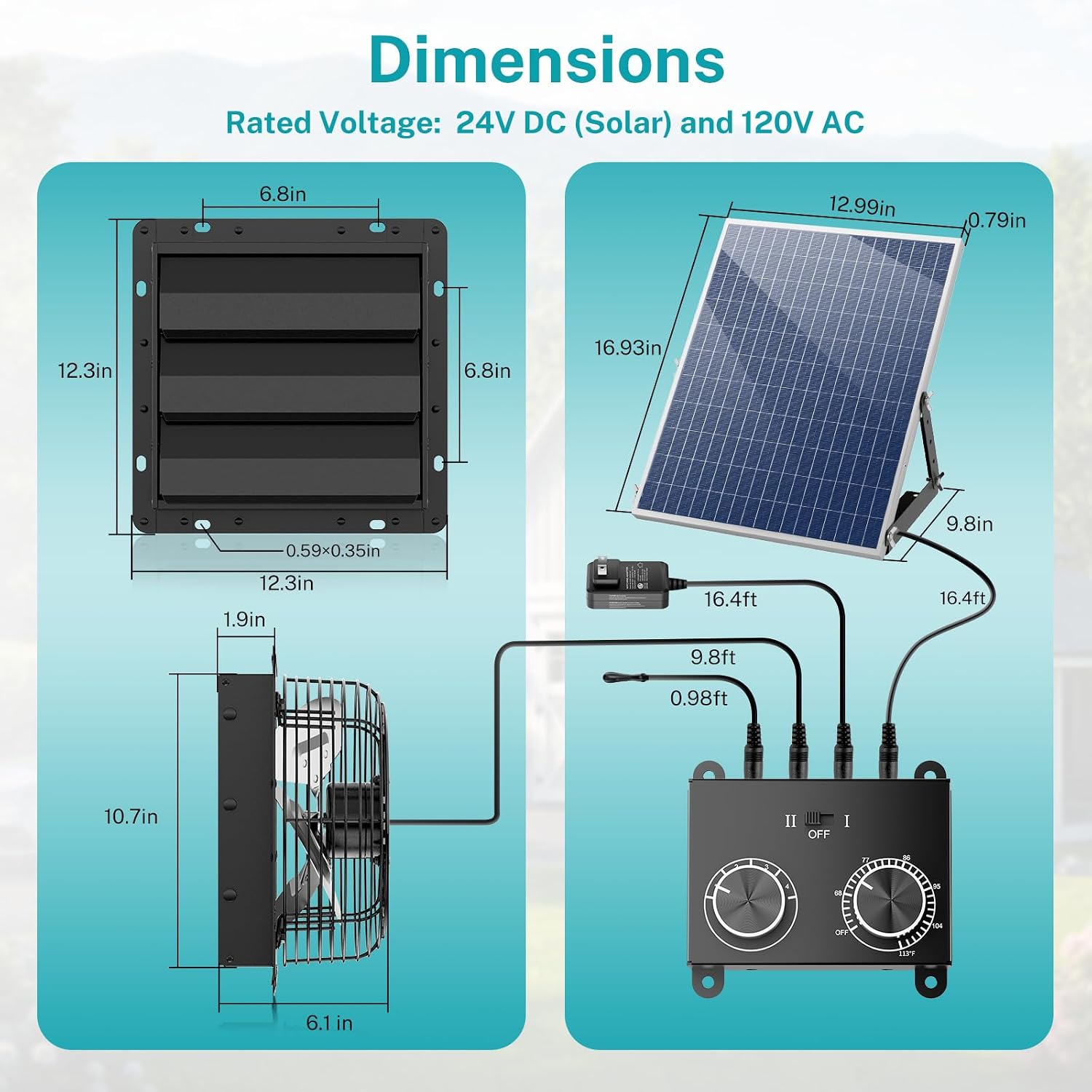 HG Power 10" Solar Powered Exhaust Fan with Thermostat & Speed Control