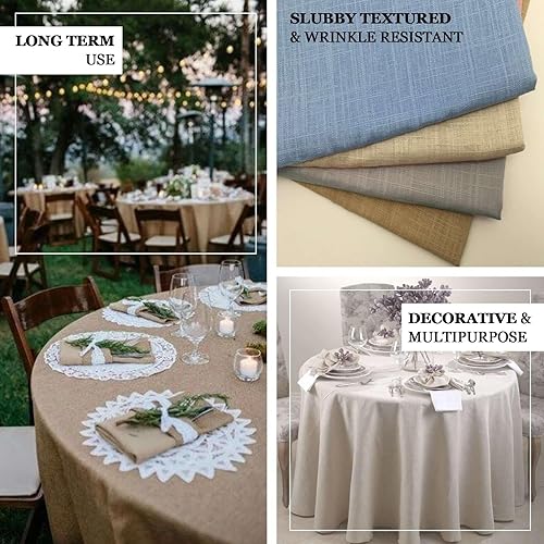 Miniatura 3 de Efavormart - Mantel redondo de lino sintético de 120 pulgadas color gris pardo  Mantel texturizado sin arrugas