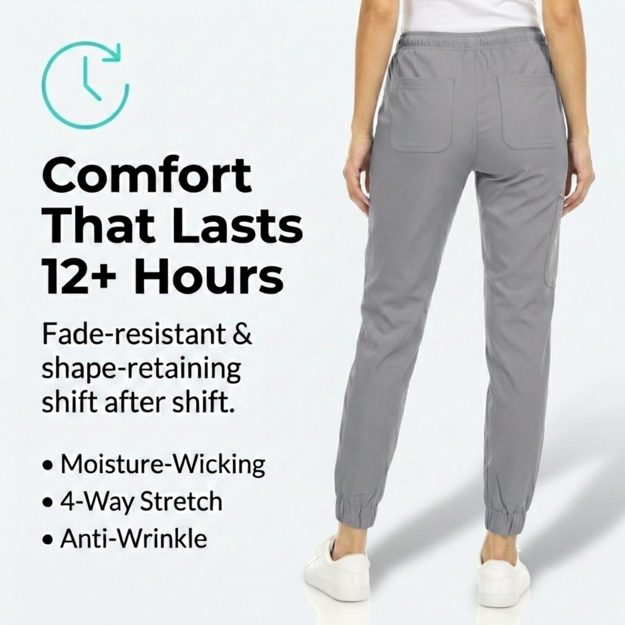 MediChic Pantalones deportivos para mujer, 4 bolsillos, elásticos en 4 direcciones, absorben la humedad, antiarrugas, cintura elástica