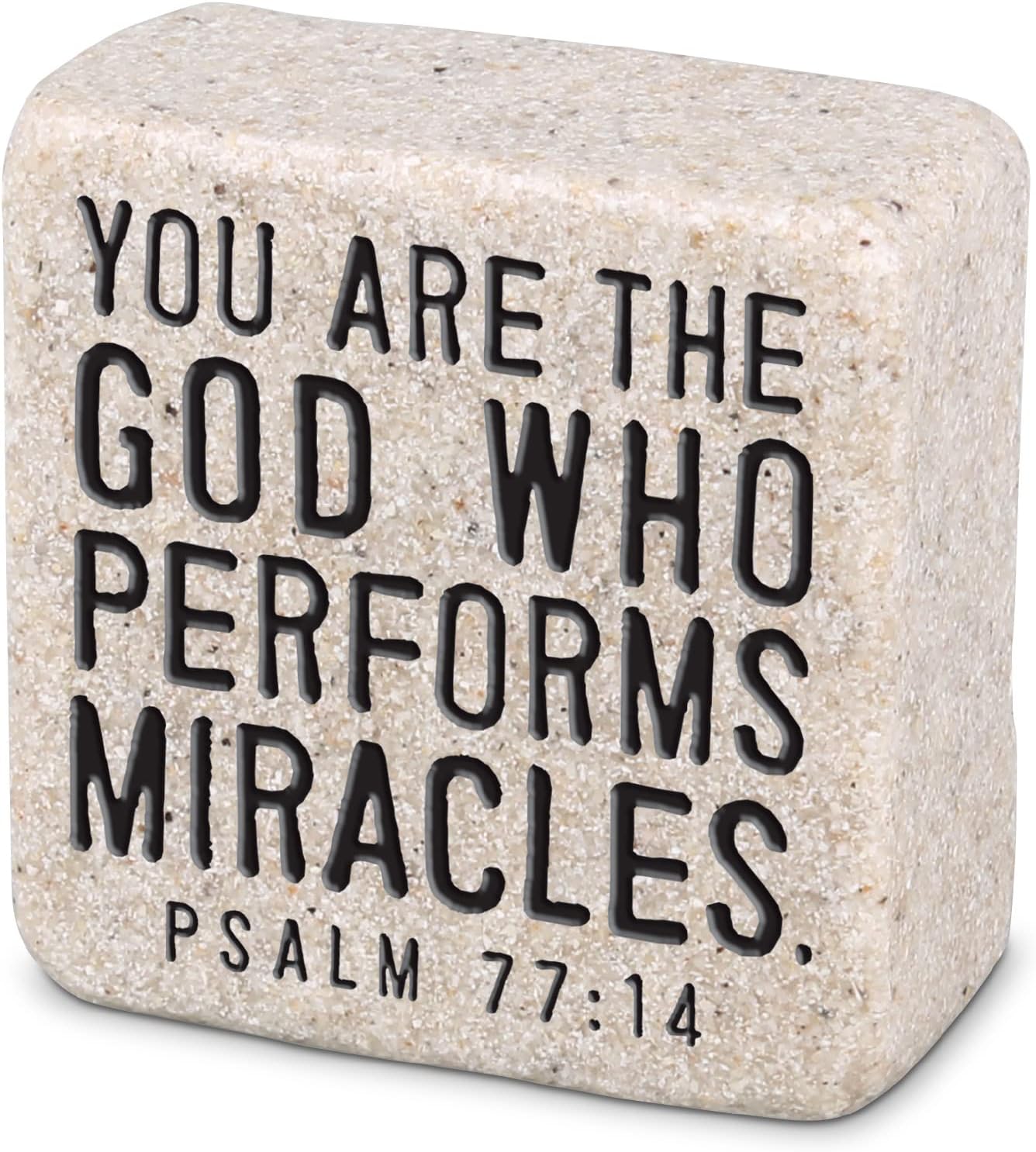 Lighthouse Christian Products Who Performs Miracles Scripture Block Cream 2.25 Inch Cast Stone Plaque