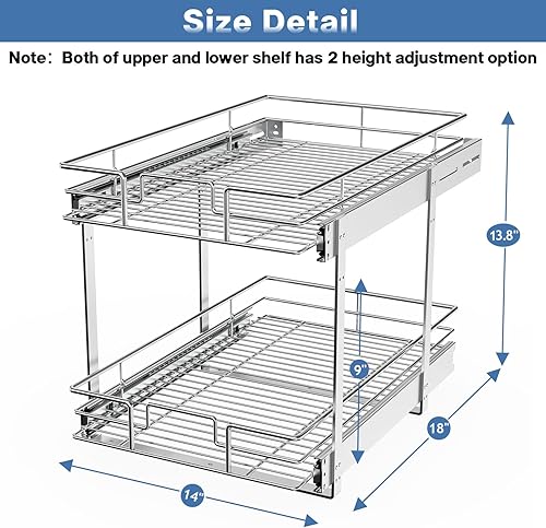 Miniatura 3 de LOVMOR Organizador de gabinete extraíble individual de 2 niveles, 14 pulgadas de ancho x 18 pulgadas de profundidad, estantes deslizantes de