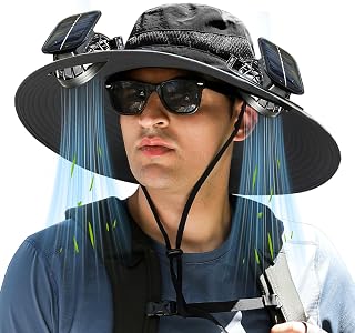 Solar Fan Hat Wide Brim Sun Hat with 2 Solar Fan